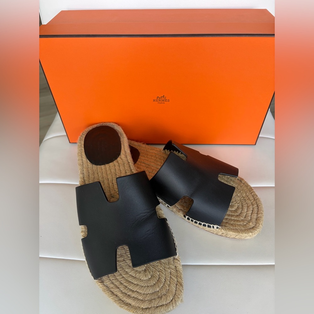 Hermès Antigua Black  Espadrille Sandals EU 43 (Run Small) | Box & Dust Bags - Picture 10 of 14
